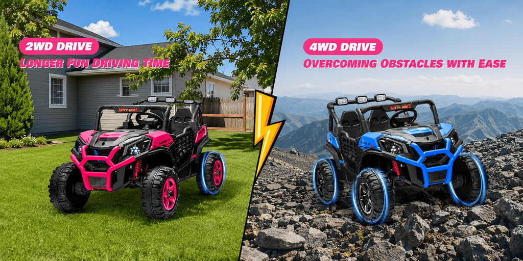 24V 2 Seater XL Ride On Toys for Kids, 4WD Electric Off-Road UTV Truck W/ Motors, Remote Control, 20" Large Seat, 5 Mph Max Speed, Electric Vehicle for KIds, Best Chrismas Gifts