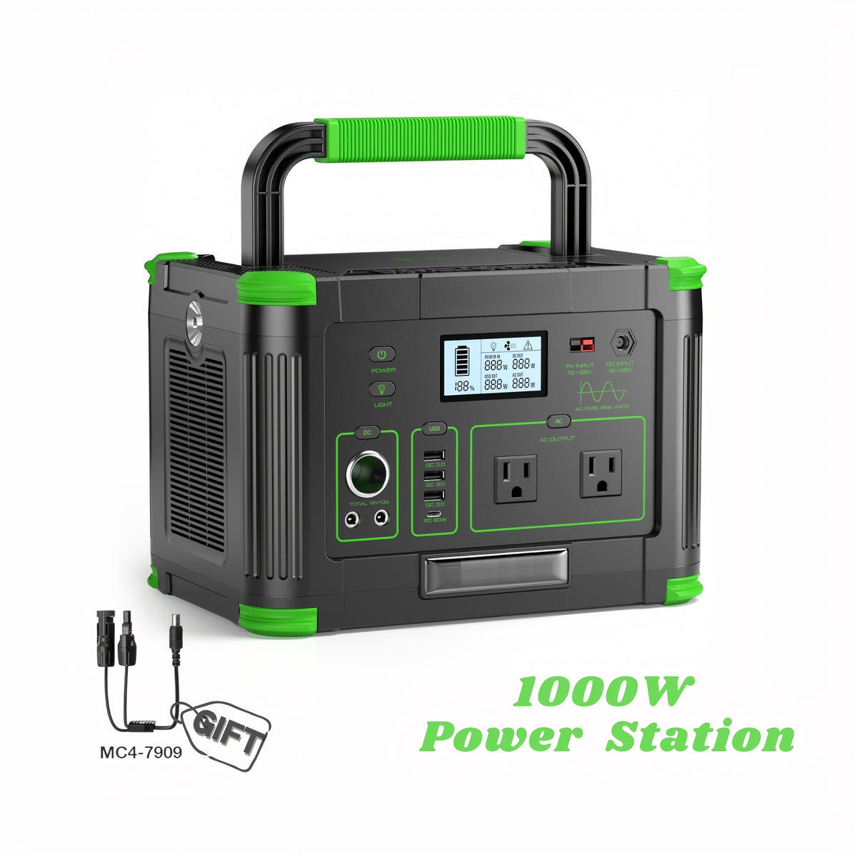 EBL 1000W/500W/330W Power Station, 999Wh/519Wh/288.6Wh Portable Power Station, 2400W/1843.2Wh Portable Power Staion with Fast Charging & Digital Display, Reliable Backup for RV, Tailgating, And Home Use(Only Powerstation)