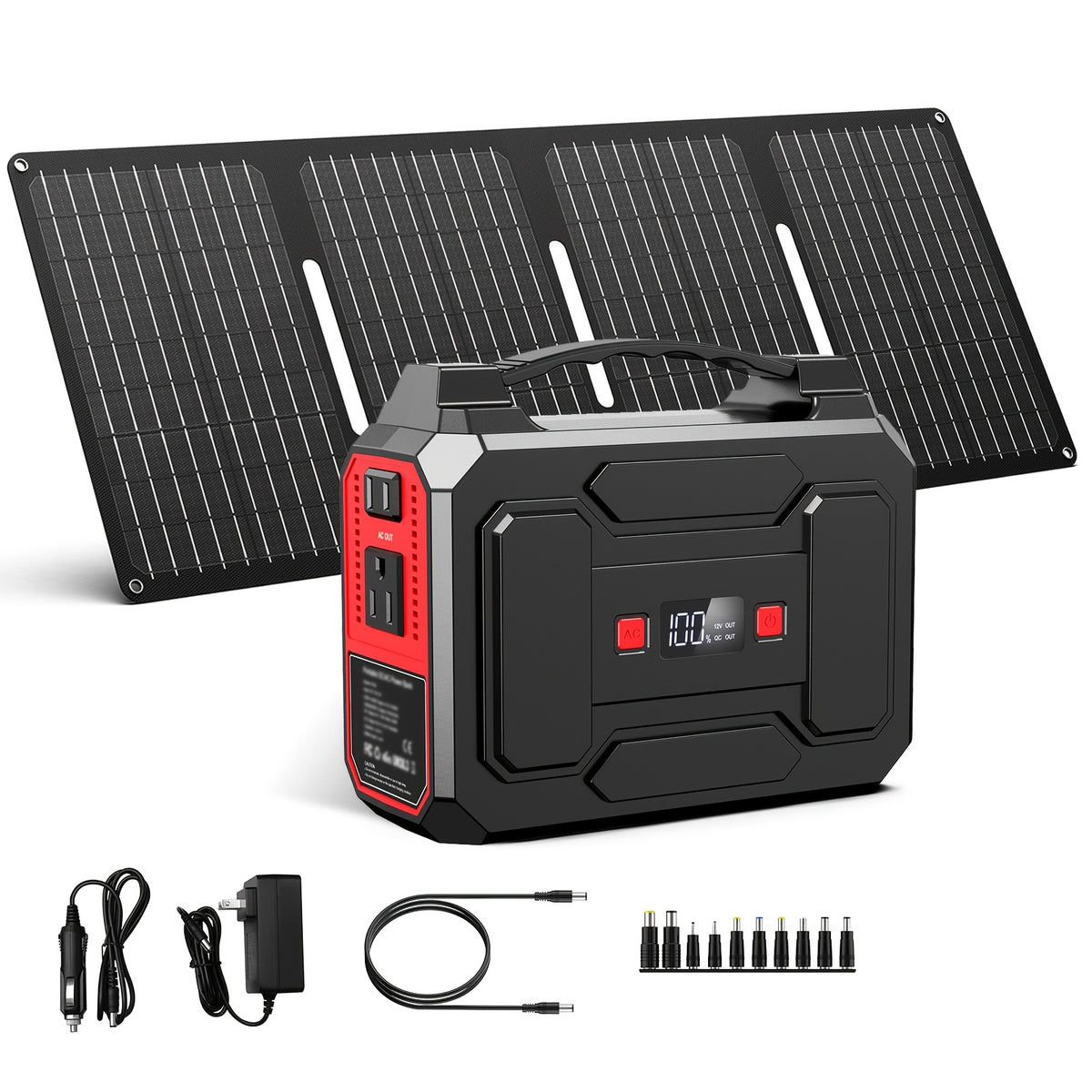 [Outdoor Camping Easter Gif] 100W 146Wh Portable Power Station Solar Generator with Foldable Solar Panel Charger, Laptop Phone Backup Battery Power Bank with AC, DC USB USB-C Output And LED Light for Outdoor Camping Traveling Adventure RV Trip Home Emerge