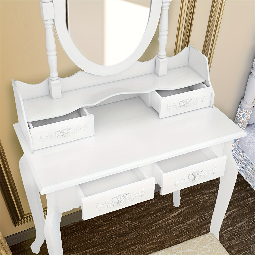 Modern Simple 4 Drawers 360 Degree Rotating Detachable Mirror Dressing Table