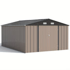 GUNJI Heavy-Duty 10X14 FT & 5X3 FT Metal Garden Shed With Double Hinged Large DoorSecure Tool Sheds & Backyard Organization For Outdoor Storage Solutions, Patio Storage, Garbage Can, Chicken Coop