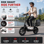 DYU 350W 14" Folding Electric Scooter with Seat - 20-Mile Range, 36V 7.8Ah Battery, Rear Basket & Double Disc Brakes, Compact Portable E-Scooter for Adults, Urban Commuting & Long-Distance Travel, Scooter Electric Fast