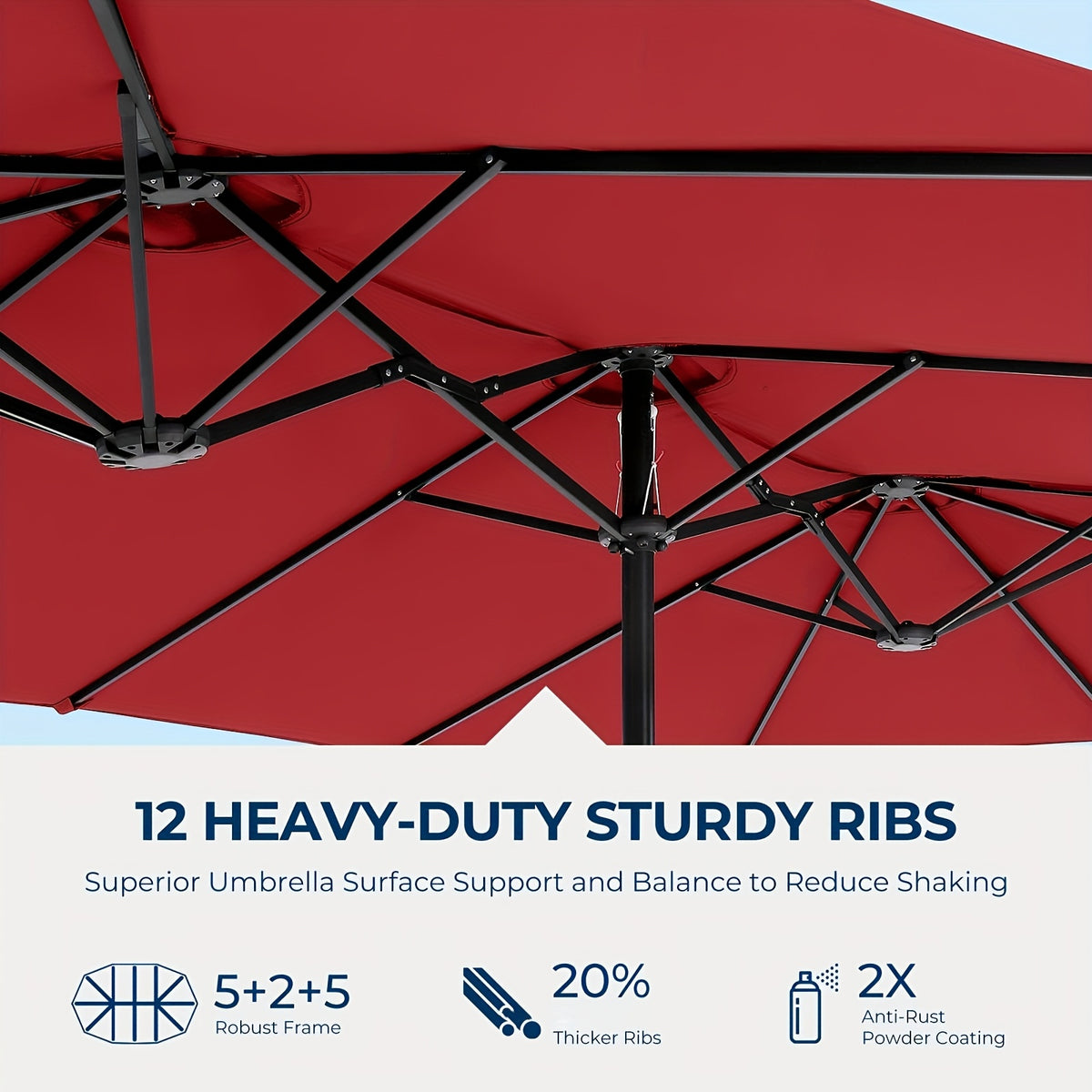 13-foot Double-sided Patio Umbrella with Solar Lights, Includes Base Stand, Large Outdoor Patio Umbrella with Crank Handle, Oversized Outdoor Market Umbrella, 12 Heavy-duty Ribs, Suitable for Outdoor, Market, Patio, Deck, Pool, Backyard, and Other