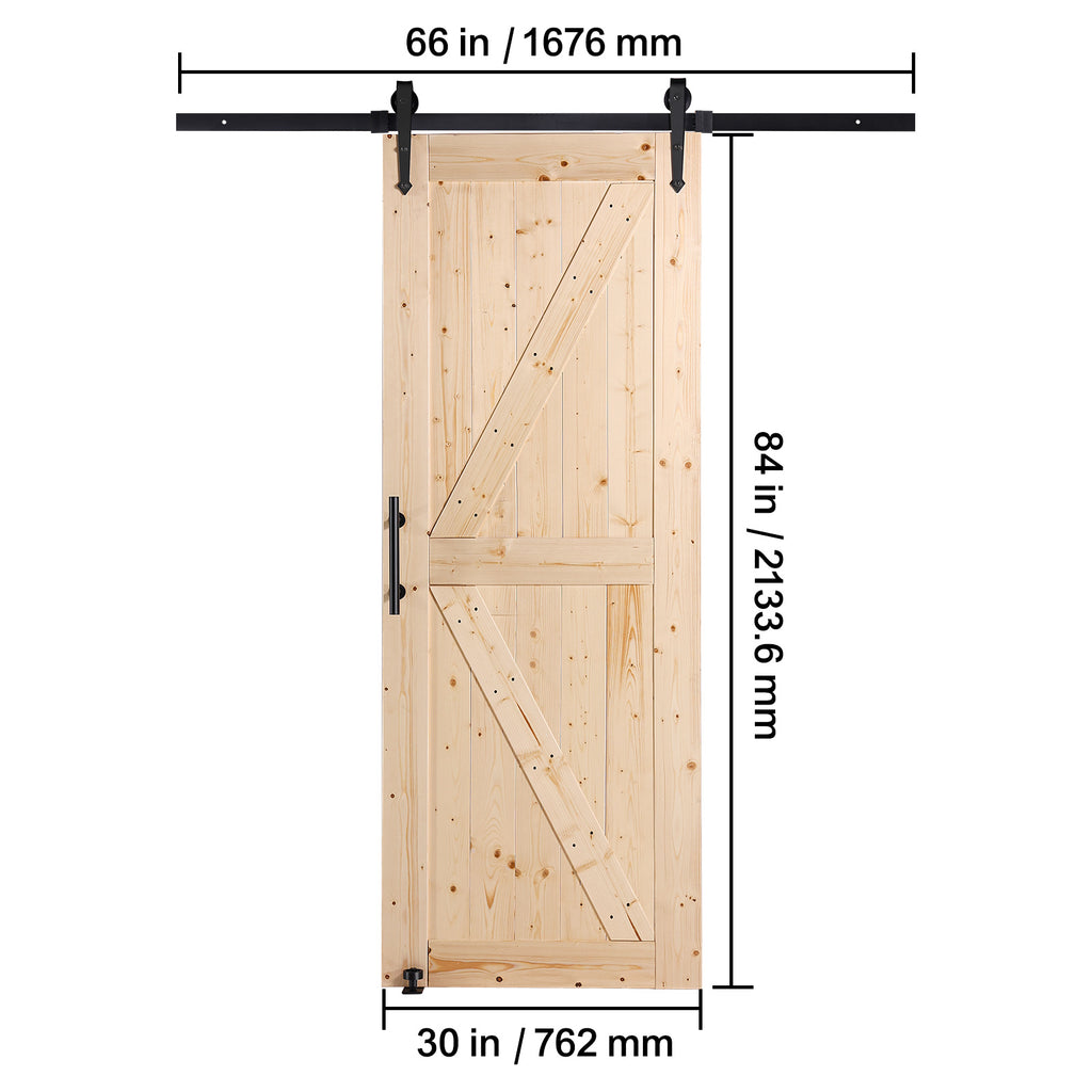 VEVOR Barn Door and Hardware Kit, 30/36" x 84" Wood Sliding Barn Door, Smoothly and Quietly, Barn Door Kit with 8-in-1 Floor Guide and Door Handle, Spruce Wood Panelled Slab, Easy to Install