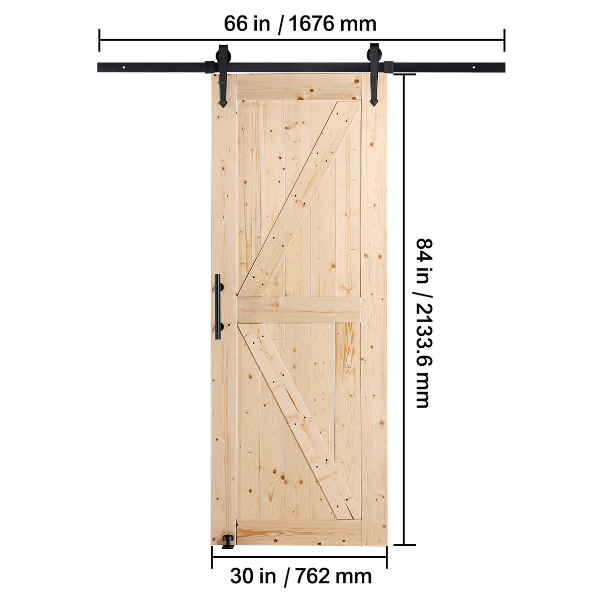 VEVOR Barn Door and Hardware Kit, 30/36" x 84" Wood Sliding Barn Door, Smoothly and Quietly, Barn Door Kit with 8-in-1 Floor Guide and Door Handle, Spruce Wood Panelled Slab, Easy to Install