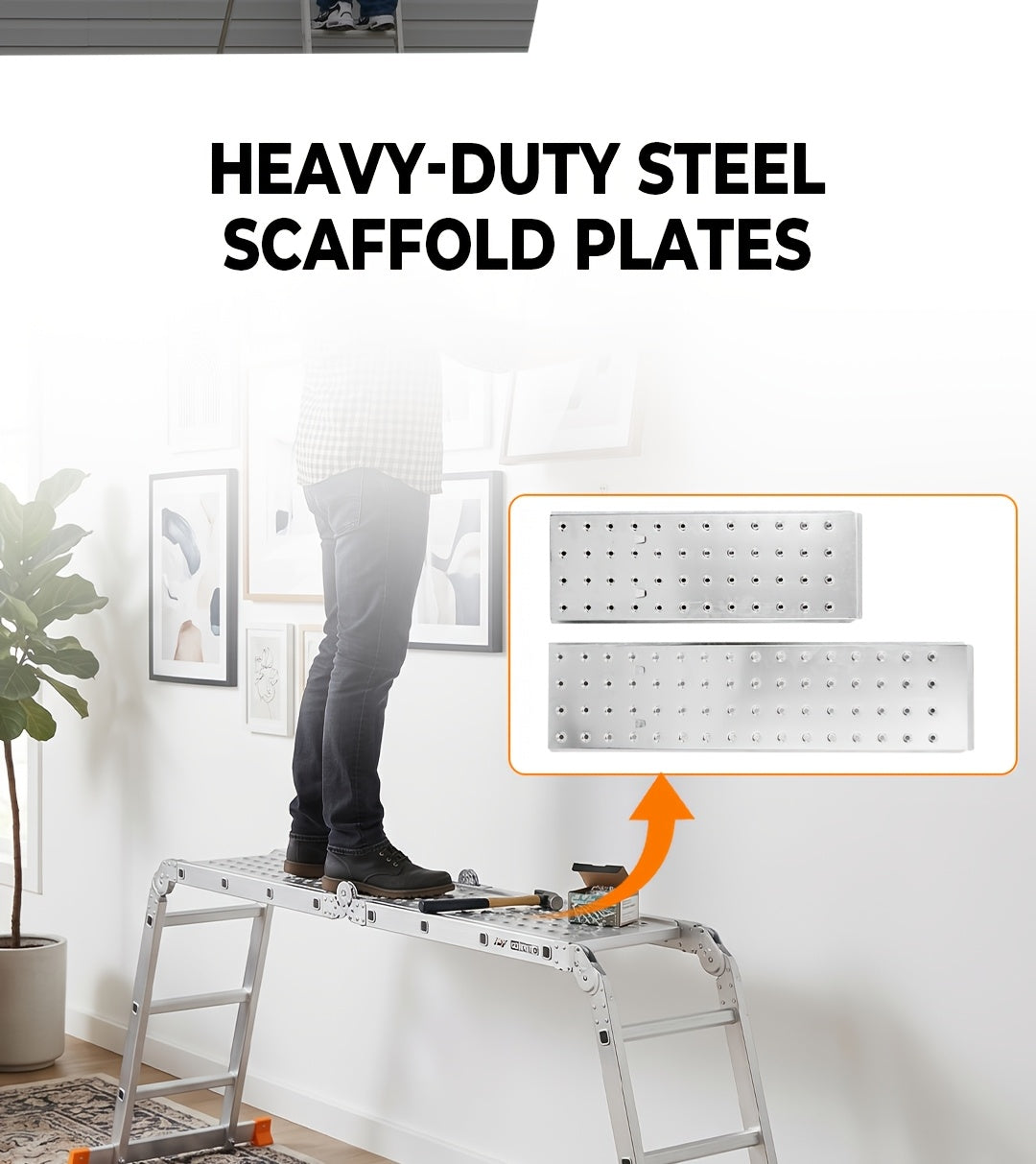 7-in-1 Foldable Convertible Aluminum Ladder, Dual Size Options M(139.4 Inch)/L(186.6 Inch) with Different Extended Length, Heavy-Duty Construction, Wear-Resistant Non-Slip Design, Sturdy Support Structure, Practical Extension Ladder for Indoor