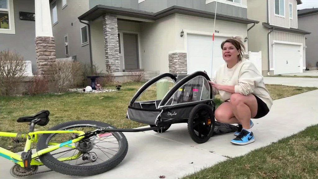 MOJAY Bike Trailer, Quick Attach To Bike, Foldable, With Seat Belt Harness And Storage Bags Black