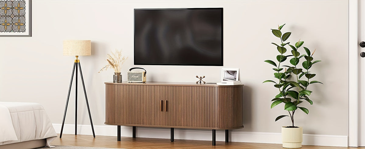 PAZCASA Wide Large TV Stand, Available in 86-inch/70.8-inch/55-inch Sizes, with Power Outlets, Suitable for 90-inch TVs. Sturdy and Durable Entertainment Center Featuring Adjustable Shelves, Sliding Doors, and Ample Storage Space. Modern Media