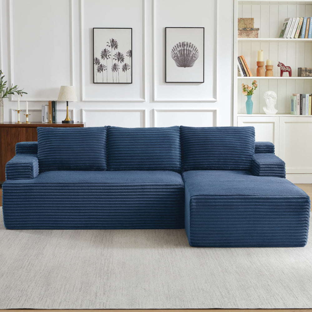 96.1"Cloud Sectional Boneless Couches For Living Room, Modular L Shaped Couch With Deep Seat Oversized Right Facing Chaise, Memory Foam Compressed Spineless 3 Seater Sofa For Apartment, Black | No Assembly Required, Deep Seat, Cat-Claw Resistant