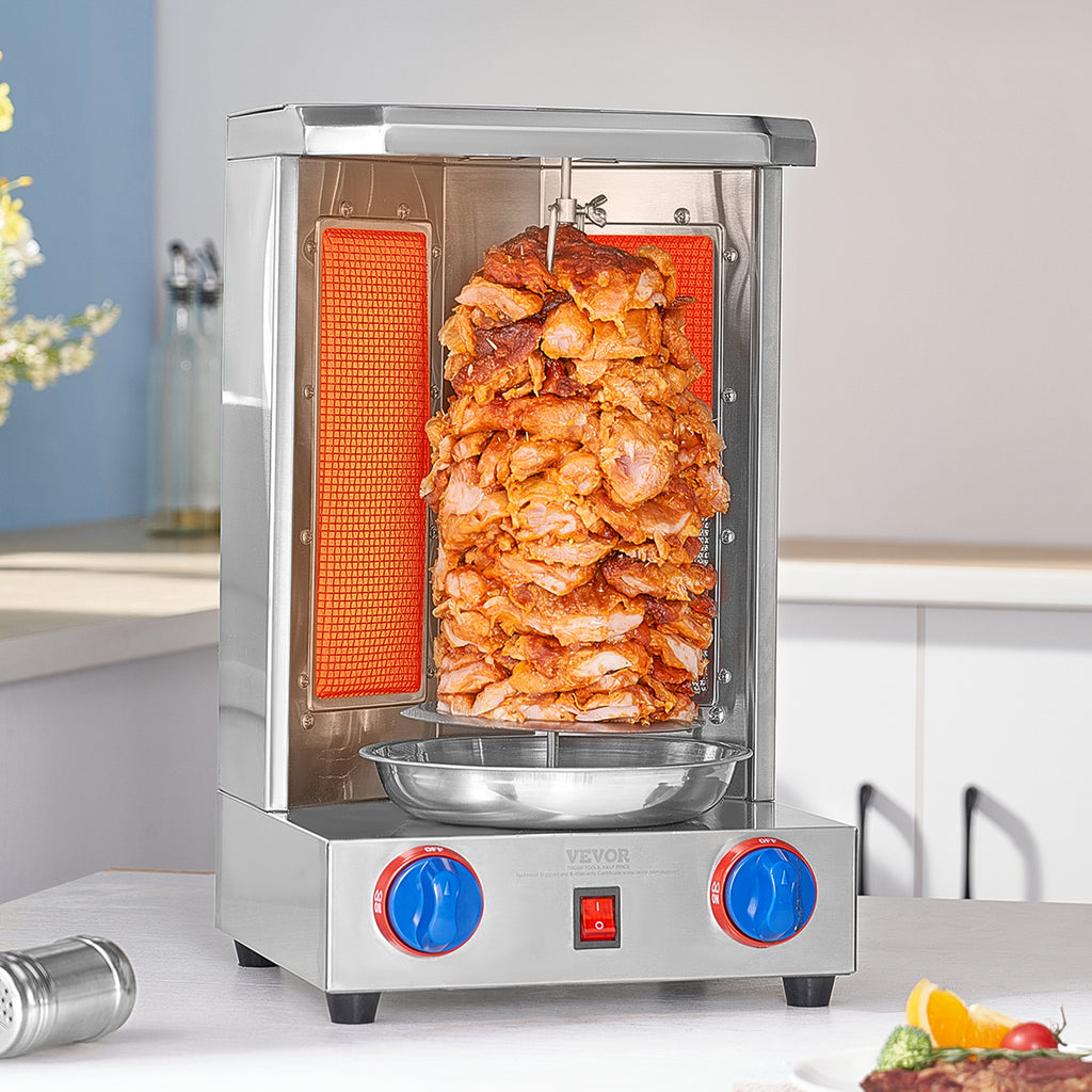VEVOR Stainless Steel Shawarma Grill Machine Vertical Gyro Rotisserie Doner, Electric/Electric heating type/Gas (propane)