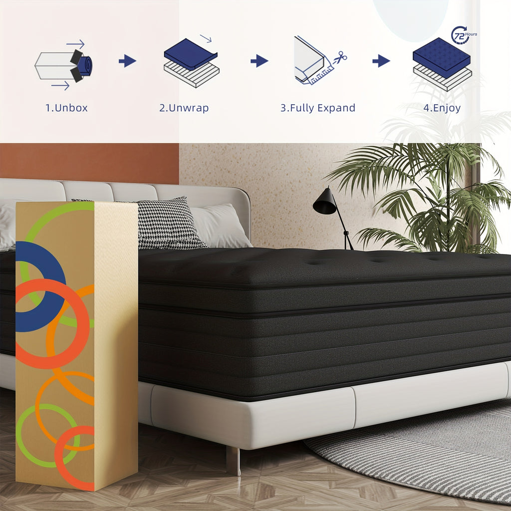 Memory Foam Hybrid Mattress Twin Full Queen King 8/10/12/14 Inch in a Box Individually Wrapped Coils Medium Firm Breathable Supportive