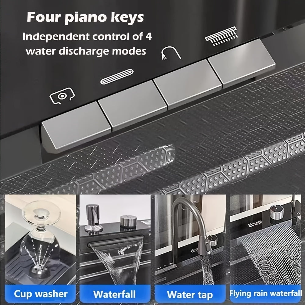 Smart Waterfall Kitchen Sink, 31.5"x17.7" Drop In Stainless Steel | Digital Display, Large Single Bowl, Workstation, Pull-Out Faucet, Multi-Function Spray, Lead-Free, Rust-Proof, Easy Clean