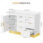 OmySalon Free-Standing Salon Station with 6 Drawers & Storage Cabinet - White Golden & Black Golden Barber Organizer, No Power Required, Durable Mobile Hair Styling Station for Salon & Spa Organization, Sleek Modern Design, Barber Supplies