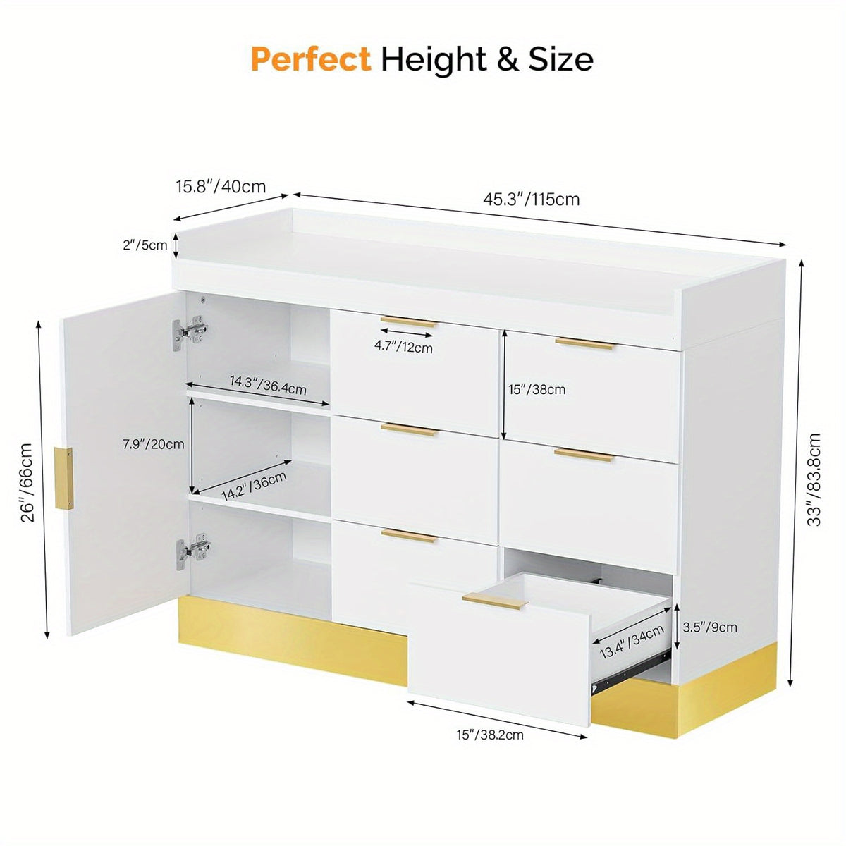 OmySalon Free-Standing Salon Station with 6 Drawers & Storage Cabinet - White Golden & Black Golden Barber Organizer, No Power Required, Durable Mobile Hair Styling Station for Salon & Spa Organization, Sleek Modern Design, Barber Supplies