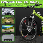 26-Inch Folding Mountain Bike for Adults and Teens — 21-Speed Full-Suspension Design with Dual Disc Brakes