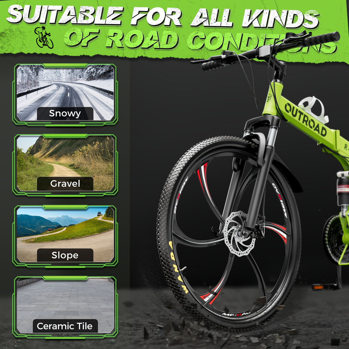 26 Inch Adult Folding Bikes/Mountain Bikes, 21 Speeds Mountain Bicycles With Full Suspension, Dual Disc Brake, High Carbon Steel Frame, Foldable Bike For Men/Women/Teen (Green&Black)