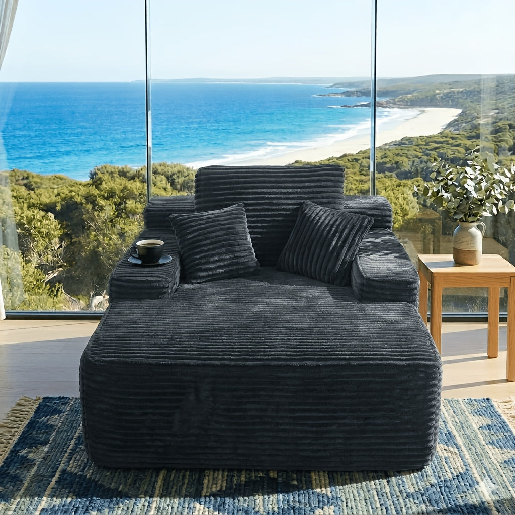 67" Chaise Lounge Chair Indoor, Oversized Boneless Lounge Chair With 3 Pillows, Flannel Cloud Reading Chair For Living Room Bedroom, Deep Seat Sleeper Couch, No Assembly Required