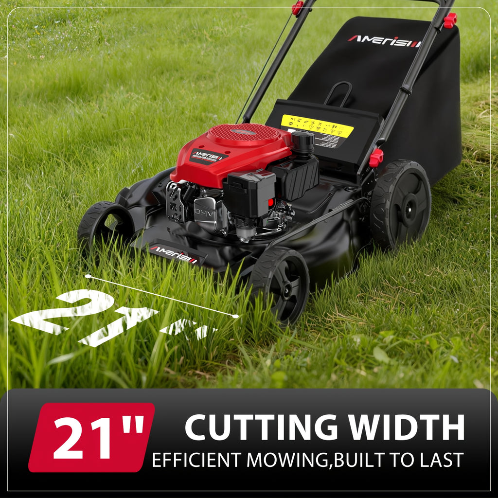 Self Propelled Gas Lawn Mower 21In. 170Cc, Gas Engine 3-In-1 Mulch, Bag, Side Discharge, 6-Position Height Adjustment, Lawn Mower, Self Propelled Lawn Mower, Lawn Care Equipment, Yard Maintenance, Adjustable Height Mower, Versatile Discharge