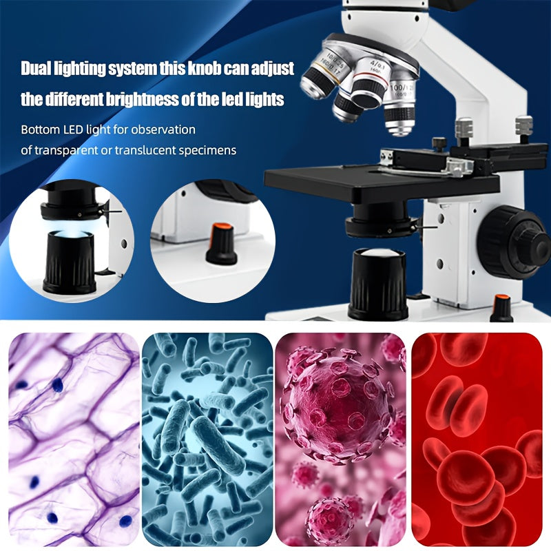 Professional Biological Optical Compound Trinocular Microscope, Upgraded 100X Objective, 40X-5000X Magnification, Upgraded Reticle And Abbe Condenser, Coaxial Coarse And Fine Focus, with Wide-Angle Eyepieces