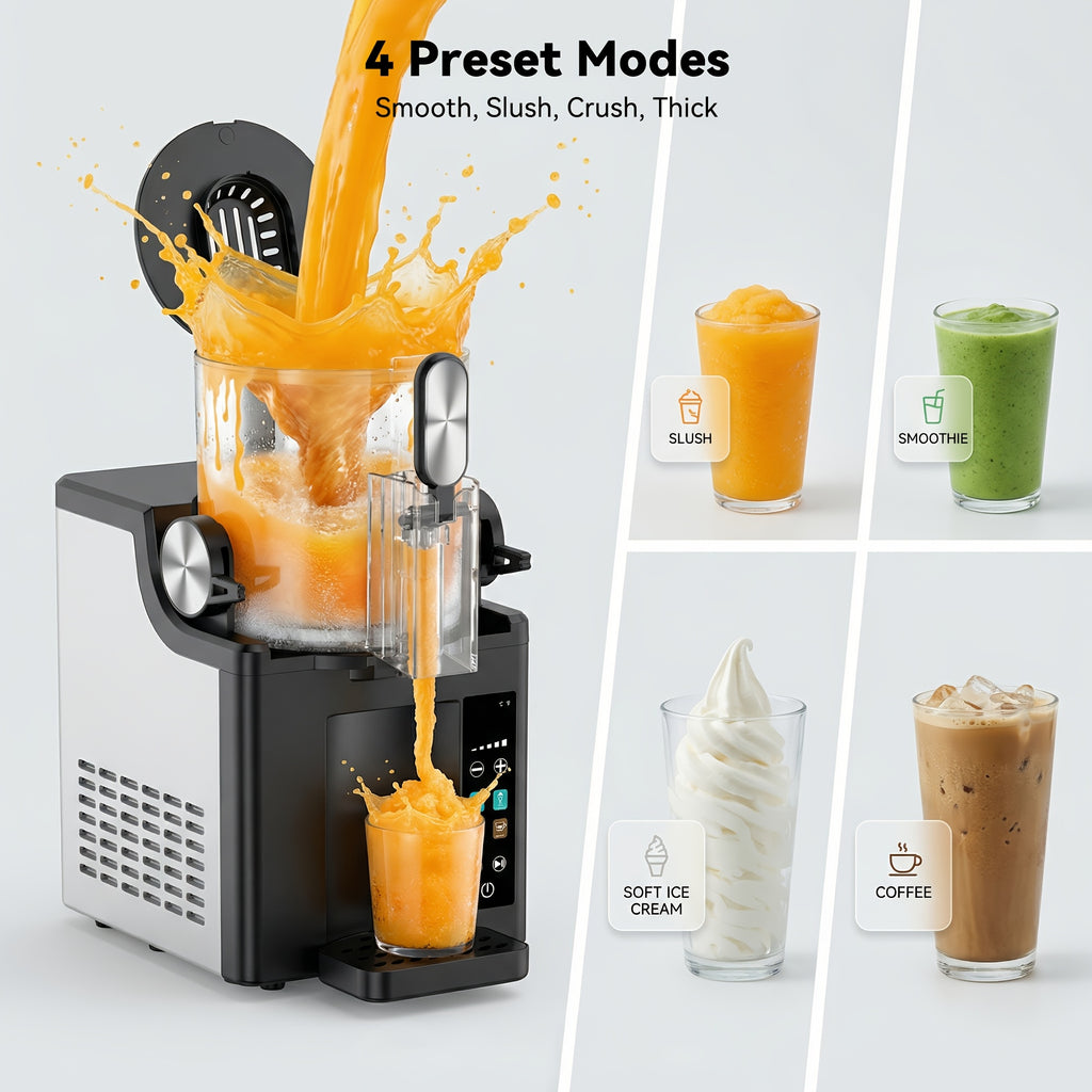 4-In-1 Slushy Machine for Home Party, -15°C Rapid Freeze, 9-Min First Slush, No Ice Needed Frozen Drink & Ice Cream Maker with Smoothie, Milkshake & Margarita Presets, Iced Tea Maker