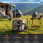 4000W Portable Inverter Generator, Low Noise Technology, 30A RV Outlet, Suitable for Home Emergencies, Emergency Use, and Camping, Can Handle Extreme Snowstorms and Hurricanes, Complies with EPA Standards