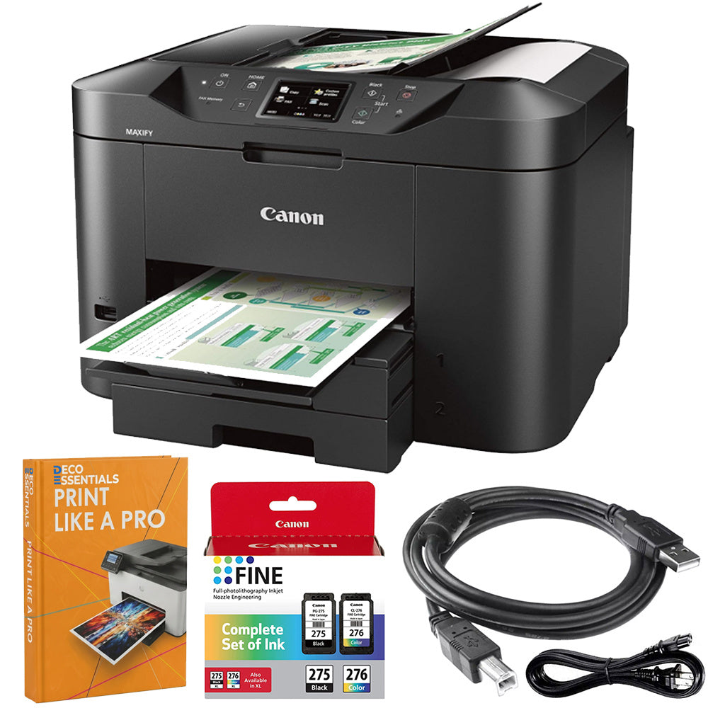 Canon MAXIFY MB2720 Wireless Color Photo Printer with Scanner, Copier and Fax Bundle with Deco Essentials Printer eBook + High-Speed 6FT USB 2.0 Printer Cable