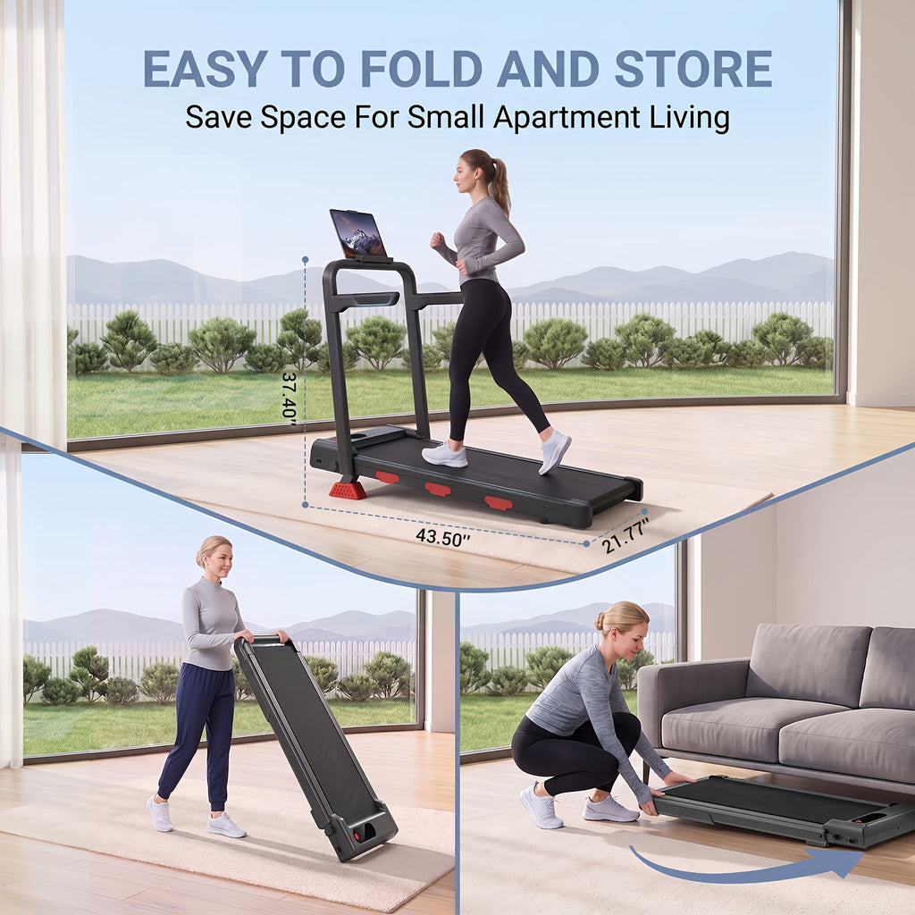 Compact Foldable Treadmill for Home And Office, Featuring 16% Incline, 2.5HP Silent 45dB Motor, 300Lbs Capacity, Adjustable Speed 0.6 to 6.2 MPH, Nonslip Handle Bars, Six Layer Cushioning Running Belt, LED Display