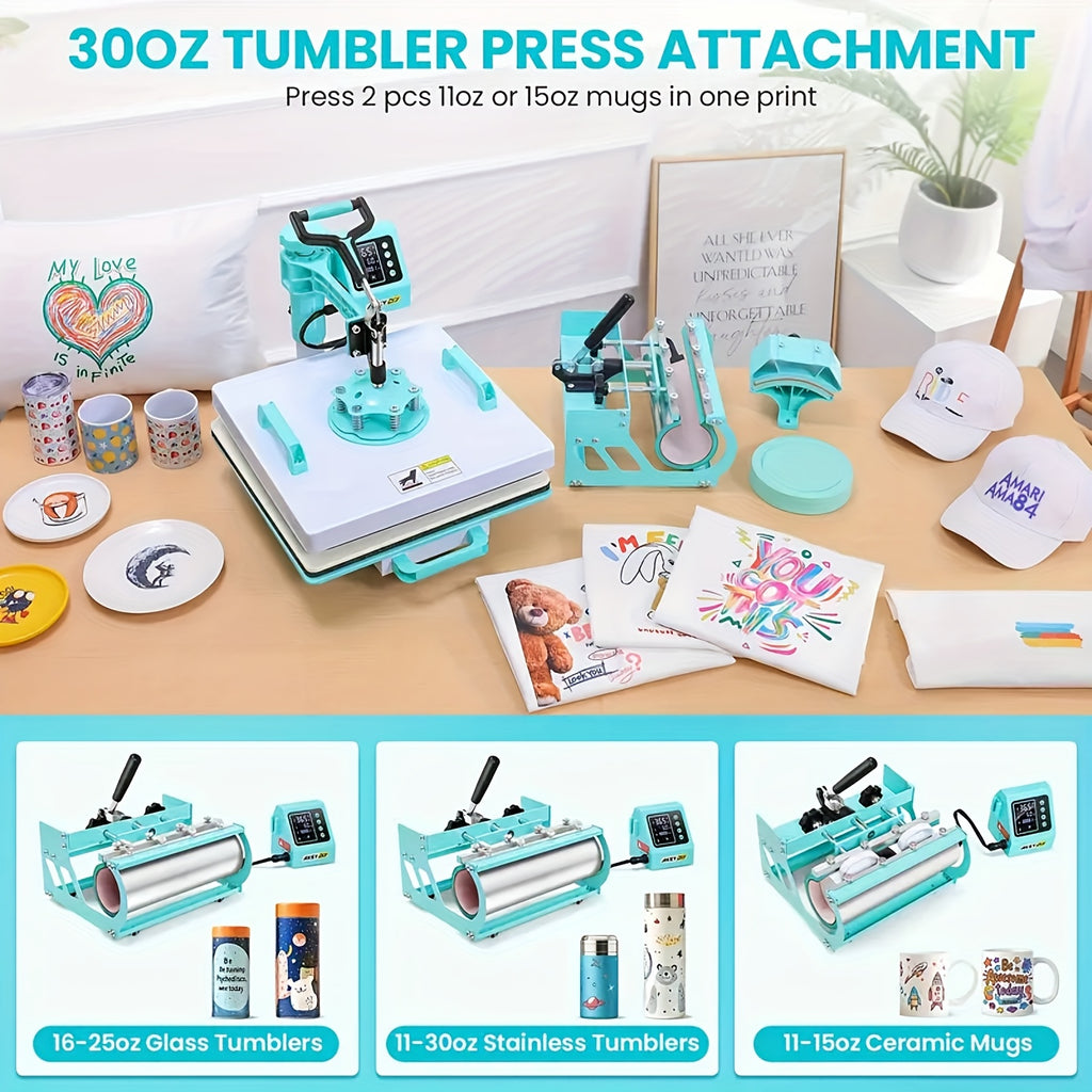 15"x15"/15"x12" - 8-in-1/ 5-in-1 Heat Press Machine Combo, Rotatable Design, Multi-Size Transfer Professional Sublimation Combination, Suitable for T-shirts, Bags, Pillows, Hats, Beanies, Roller - 3in 1 Auto Hat Press Can Only Press Hats
