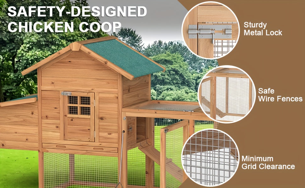 GOJOOASIS 80" Chicken Coop For 2-4 Chickens Outdoor Wooden Hen House Poultry Pet Hutch For Backyard W/Run Cage & Nesting Box, Without Battery