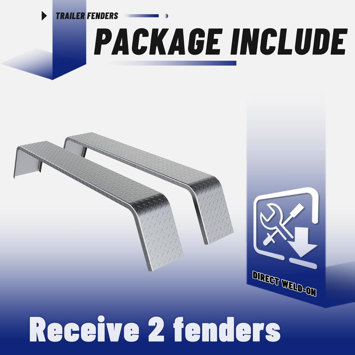 Tandem Axle Trailer Fenders 72-7/8"x10-1/4"x13" Fit 13"-15" Tires Steel 14 Gauge Diamond Tread Plate Cargo Utility Landscape 2 Pcs