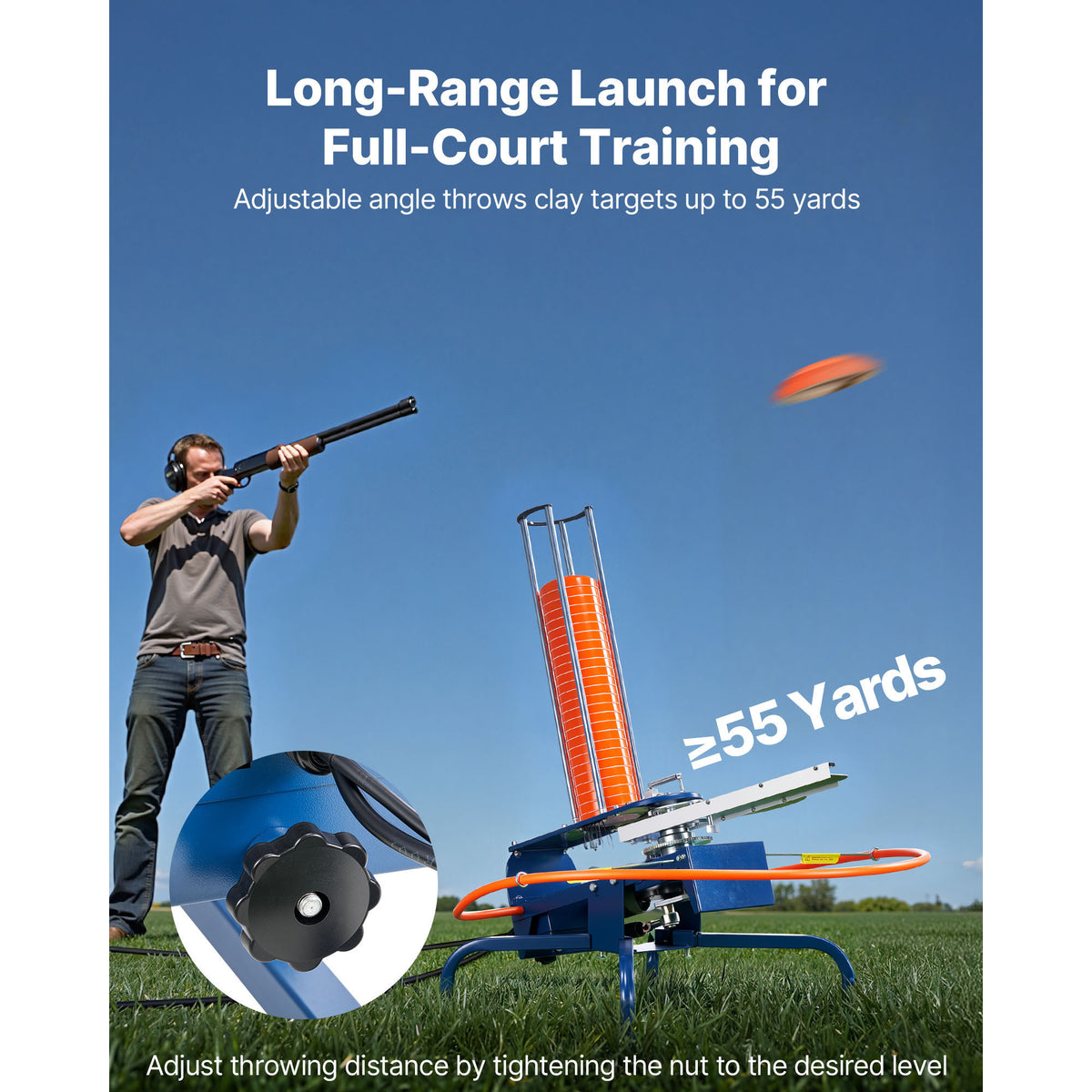 Clay Target Thrower VEVOR Automatic Pigeon Launcher, 28 or 50-Clay Capacity for 45-Yard Training