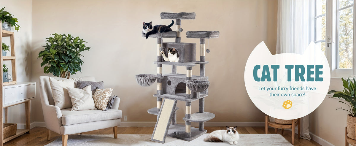 HOOMIC 68-Inch Multi-Level Cat Tree Tower for Large Cats/Cat Condo/Cozy Plush Cat Perches/Sisal Scratching Posts/Baskets/Wide Base Board/Cat Activity Center/Dark Grey/Grey/Beige/Pink/Leopard Print