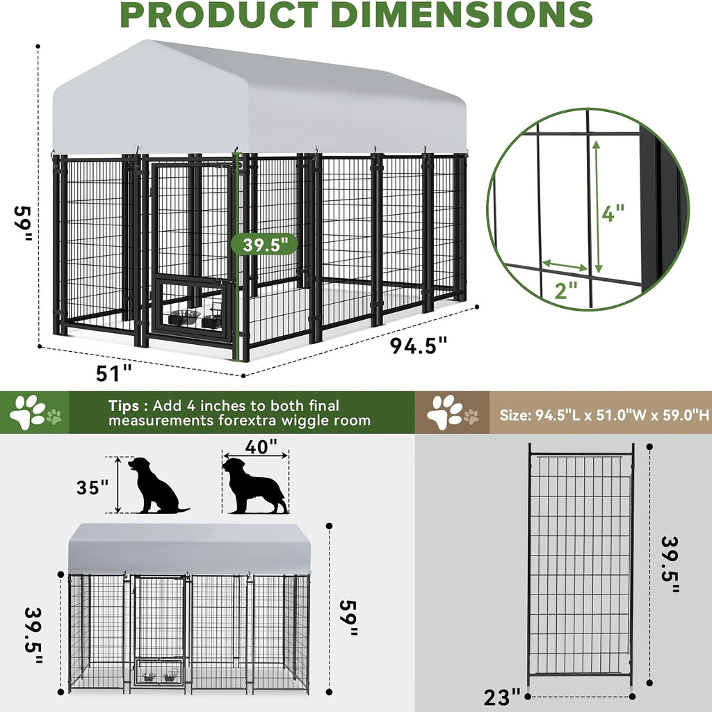 Towalker 8X4X5Ft Outdoor Dog Enclosure for Large Breeds, Heavy-Duty Welded Wire Playpen for Outdoor Use, Recently Enhanced Security Door Lock And Panel Connector/Uv-Resistant Roof Cover