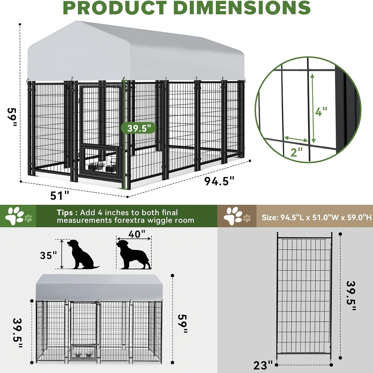 Towalker 8X4X5Ft Outdoor Dog Enclosure for Large Breeds, Heavy-Duty Welded Wire Playpen for Outdoor Use, Recently Enhanced Security Door Lock And Panel Connector/Uv-Resistant Roof Cover