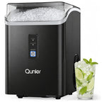Countertop Nugget Ice Maker, Qunler 33 Lbs/Day Self-Cleaning Soft Chewable Pellet Ice Machine with Ice Scoop And Ice Basket for Iced Coffee, Soda, Tea, Cold Drinks, Kitchen, Office, RV, Camping, Black
