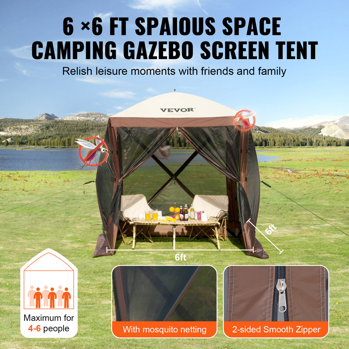 Pop-Up Screen Gazebo Tent by VEVOR, Removable Privacy Panels for Camping, Picnics and Backyard Gatherings