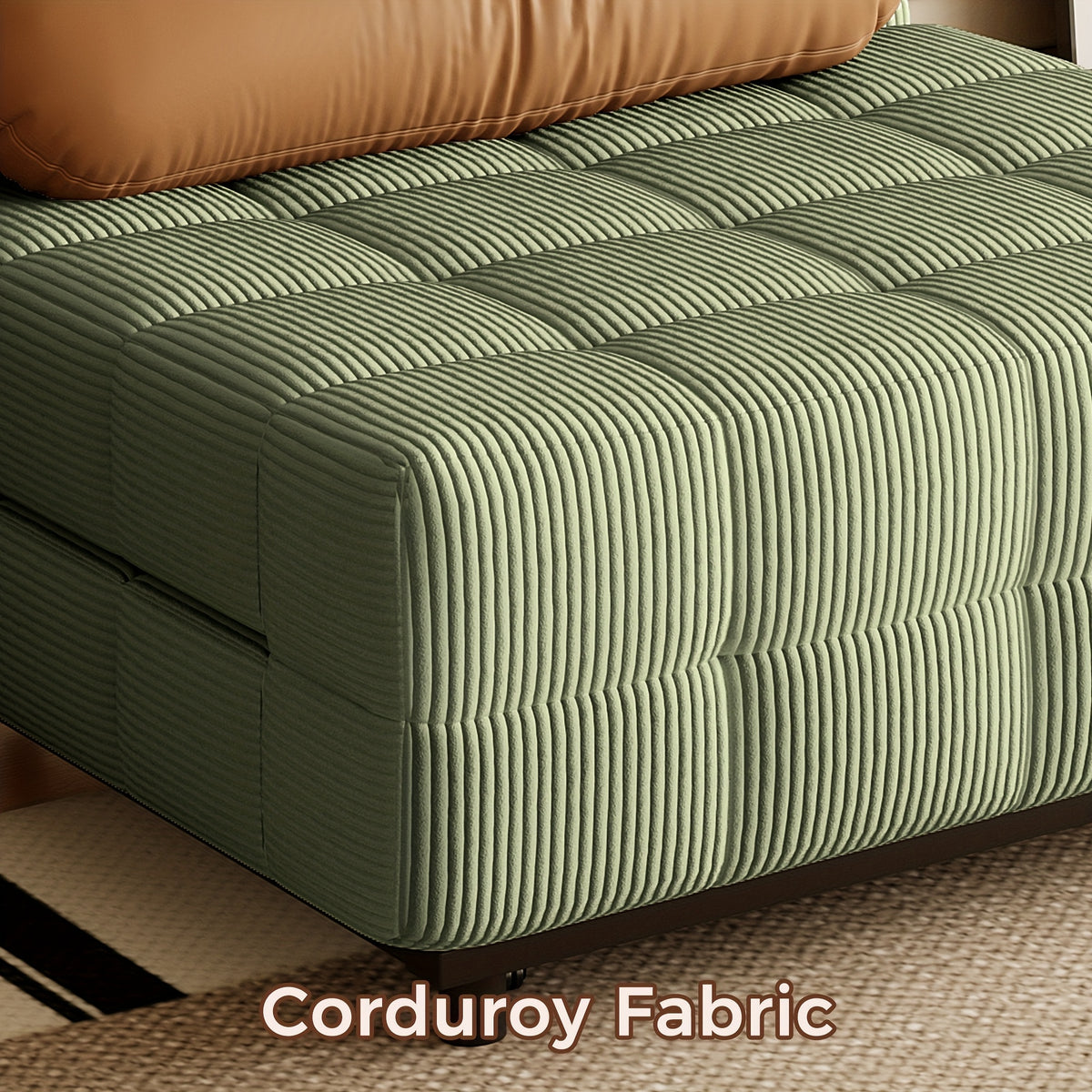 Convertible Single Sofa Bed | Foldable Chair Bed Sleeper with Adjustable Backrest & Pillow - Plush Corduroy Upholstery, Durable Metal Frame, Tufted Design for Living Room (Cream Beige/Brown)