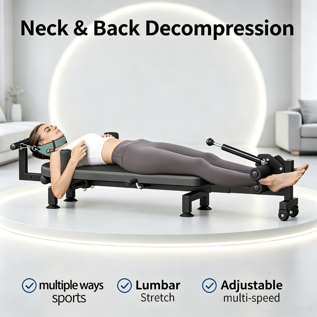 Neck And Back Stretching Table, Multi-Speed Adjustable Cervical And Lumbar Spine Stretching Bench, Portable Home Spinal Extender with Rolling Wheels, Suitable for Home Stretching And Relaxation. Fitness for Adults, Dedicated to Stretching