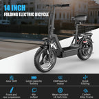 650W Electric Scooter, 48V 15Ah, 14" Pet Escooter with Cushioned Seat, with Large Capacity BOX (Removable), Adults and Teens, 365lbs Max Load