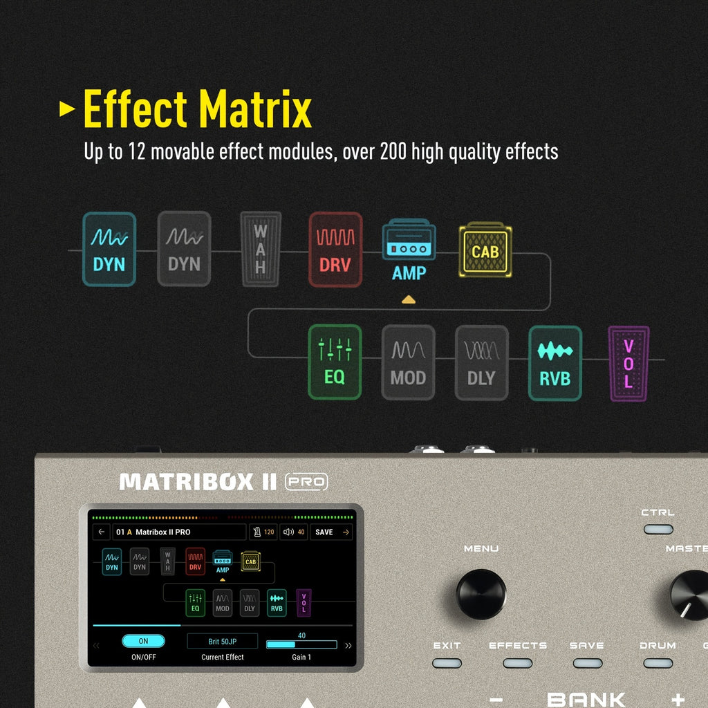 SONICAKE Matribox II Pro Guitar & Bass Amp Modeling Multi-Effects Pedal with 4.3" Touchscreen, 63 Amps/93 Pedals/61 Cabinets, IR Simulation, Expression Pedal, MIDI, USB Audio Interface, FX Loop, Metal Chassis, Guitar Effects Pedals, Live Performance Gear,