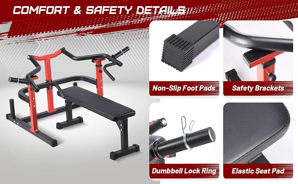 Heavy-Duty Adjustable Chest Press Machine with Bench - Home Gym Bench Press Rack w/ Independent Converging Arms, Smooth Bearing System & Flat Bench for Upper Body Strength Training (/) - Steel Weight Training Equipment Suitable for Home Gym