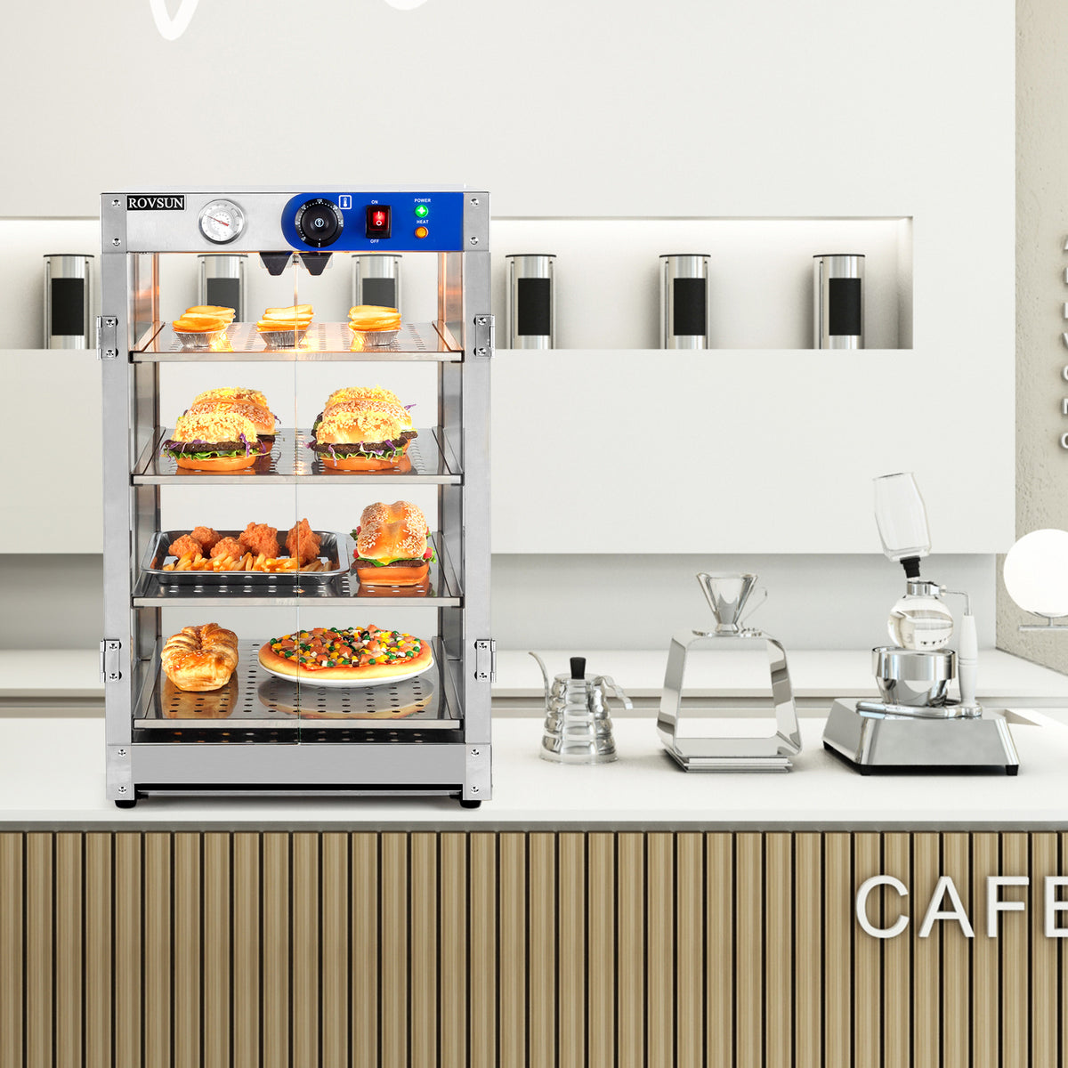5-Tier Food Warmer Pizza Warmer Countertop, Food Warmer Display Pretzel Warmer with LED Lighting Removable Shelves Glass Door, Pastry Display Case for Buffet Restaurant Cafe, 110V 800W