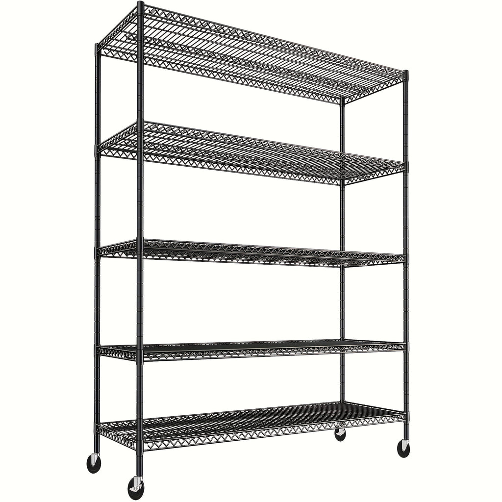 REIBII 85.7" H Storage Shelves 3000LBS 5 Tier Wire Shelving Unit with Wheels 55.5" W Heavy Duty Shelving Rack Adjustable Storage Rack Metal Shelves for Kitchen Pantry 85.7" H X 55.5" W X 24.2" D Storage and Organization