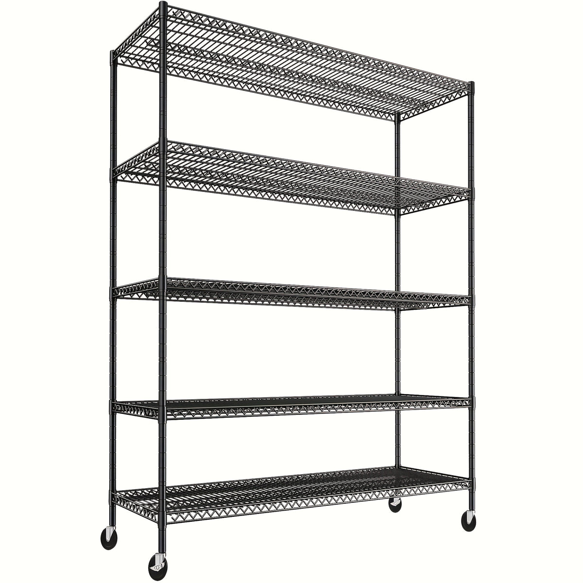 REIBII 85.7" H Storage Shelves 3000LBS 5 Tier Wire Shelving Unit with Wheels 55.5" W Heavy Duty Shelving Rack Adjustable Storage Rack Metal Shelves for Kitchen Pantry 85.7" H X 55.5" W X 24.2" D Storage and Organization