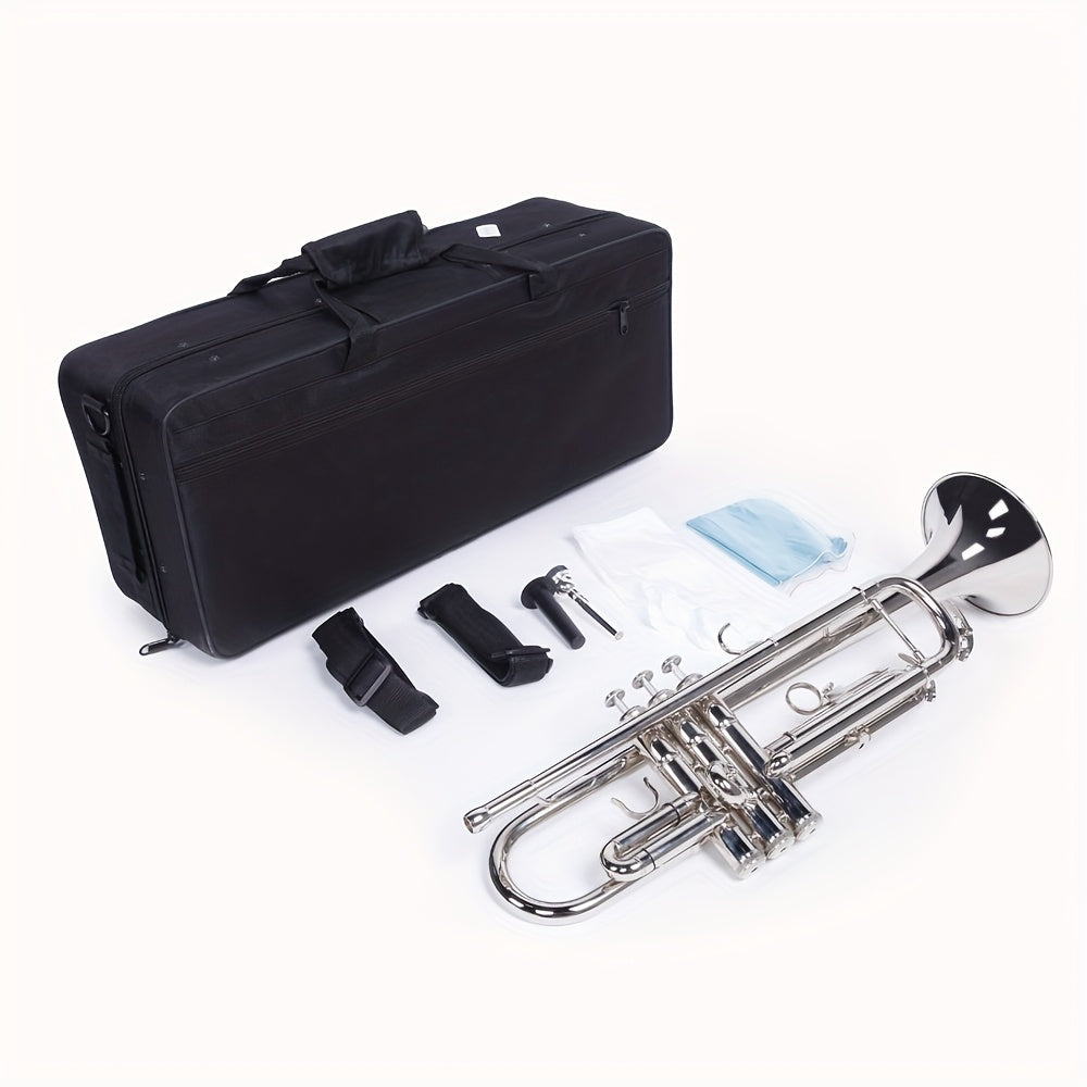 B Flat Silvery Bb Trumpet for Concert Band with Case