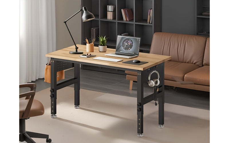 MUWOOD 48" 60" 96" Adjustable Workbench with Power Outlet, Heavy Duty Garage Table, 2000/5000 LBS Load, Pegboard & Thick Rubber Wood Top, Height Adjustable 28"-40" for Workshop, Home, Office