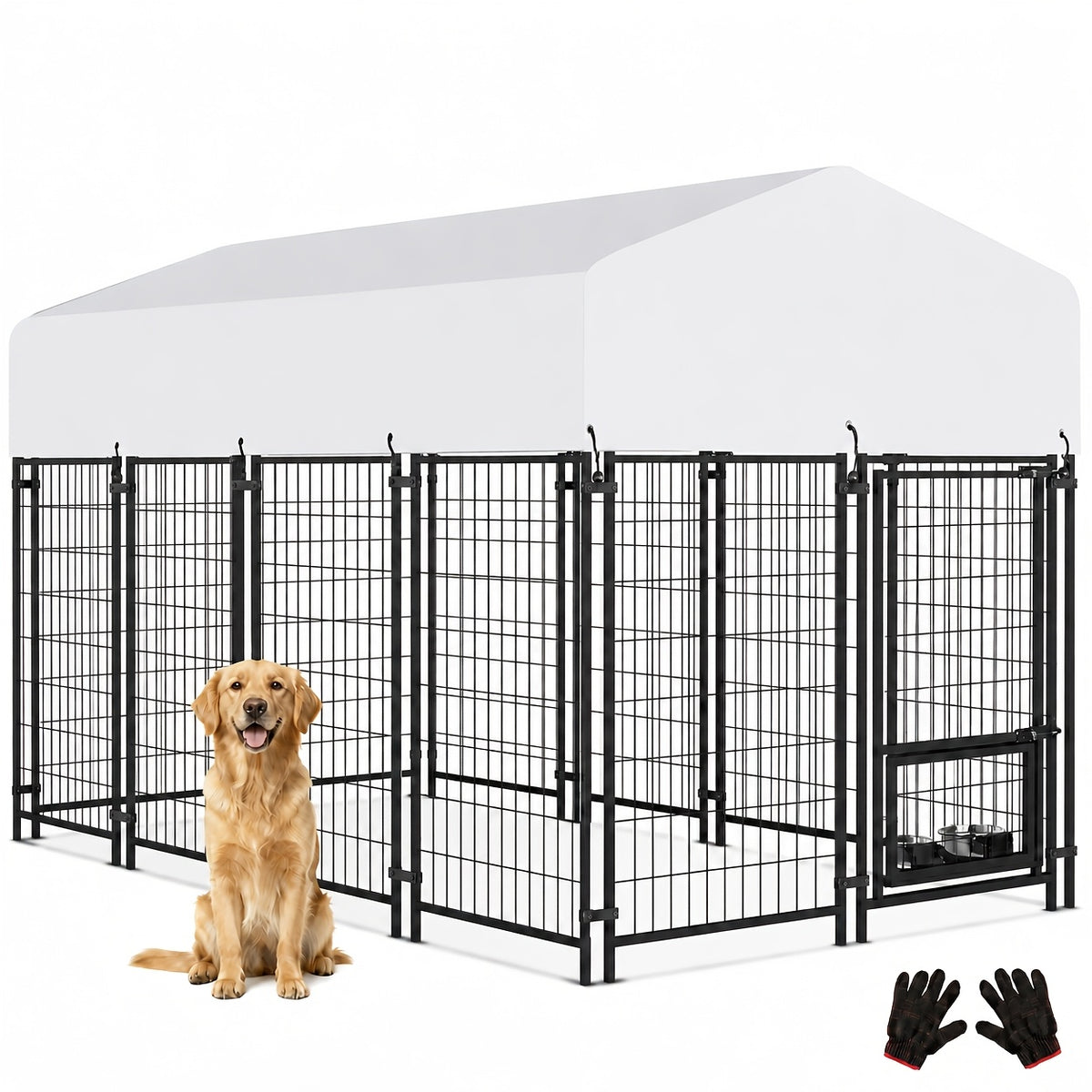 [Heavy Duty Dog Kennel] Oranland 7.8*4.3*5 Heavy Duty Dog Kennel Outdoor For Large Dogs -2025 New Design Space Efficient Welded Steel Playpen With Upgraded Secure Lock & UV-Resistant Roof & 2 Rotating Bowls Small/Medium/Large Dogs)
