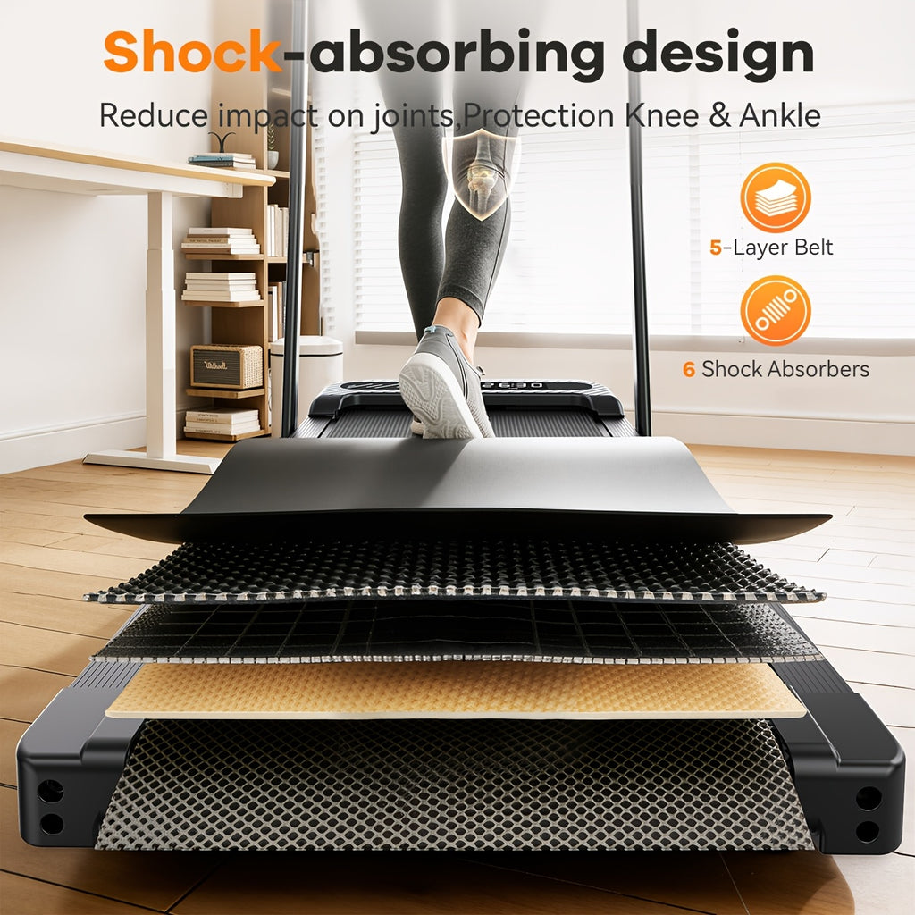 Foldable Treadmill with Incline, 2-In-1 Portable Treadmills for Home Small Spaces, 350 Lbs Capacity Compact Under Desk Treadmill, LED Display & KINOMAP App, No Assembly Required, Space-Saving Design, Without Battery