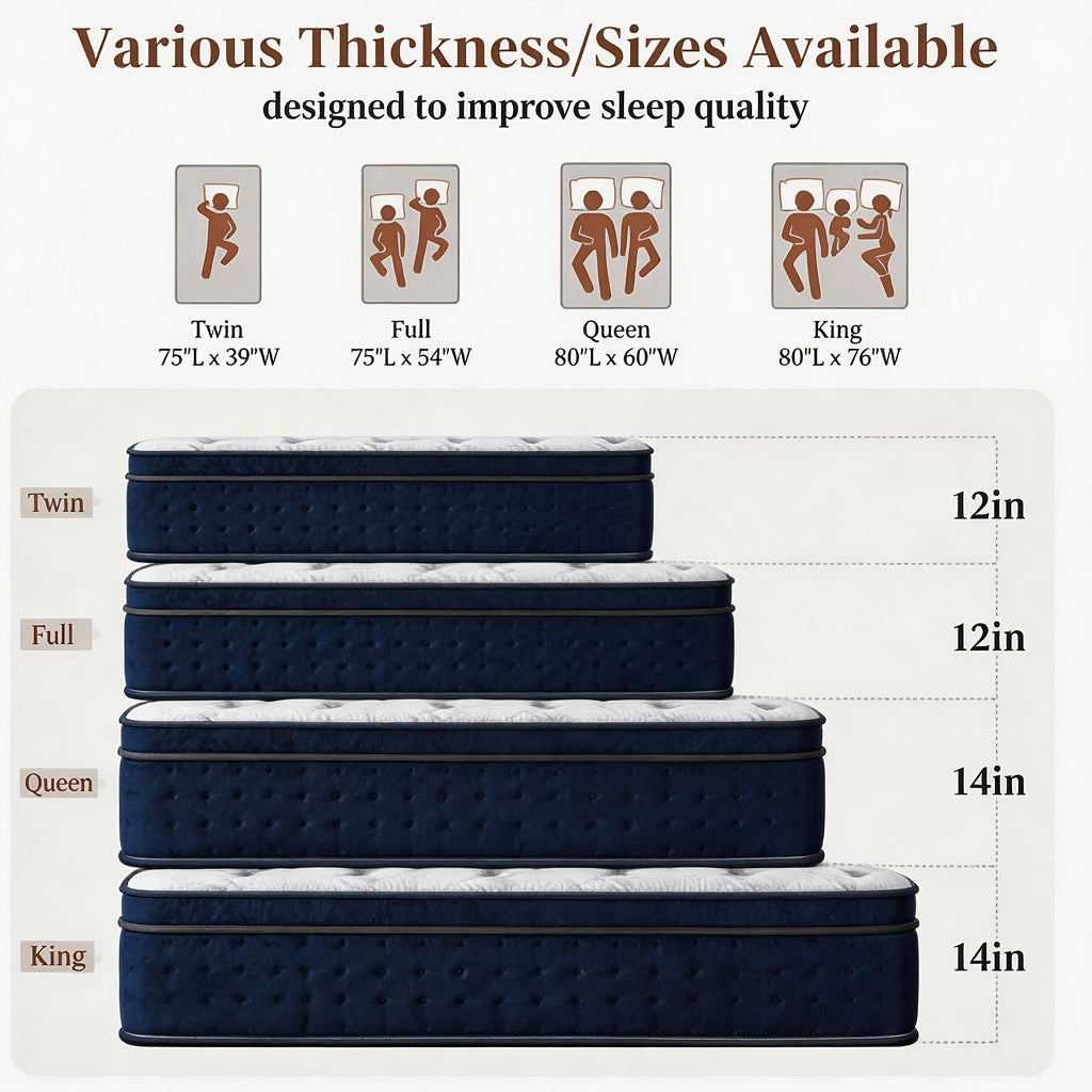Queen Size 12-Inch Mixed Mattress, Memory Foam - Ergonomic Design, Medium Firm Mixed, Luxurious Spring Comfort Mattress, Suitable for Home, Guest Room, Hotel