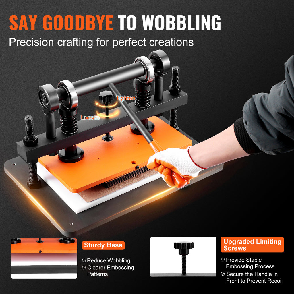 VEVOR Leather Cutting Machine, 10.2 x 4.7/10.2 x 5.9/14.2 x 10.2 in Embossing Plate Manual Die Cutter, 0.47 in Pressure Stroke Leather Embossing Machine, Dual Guide Shafts Die Cut Machine for Various of Materials